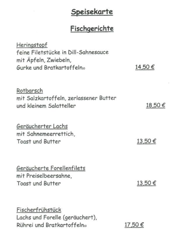 Speisekarte Haus am See